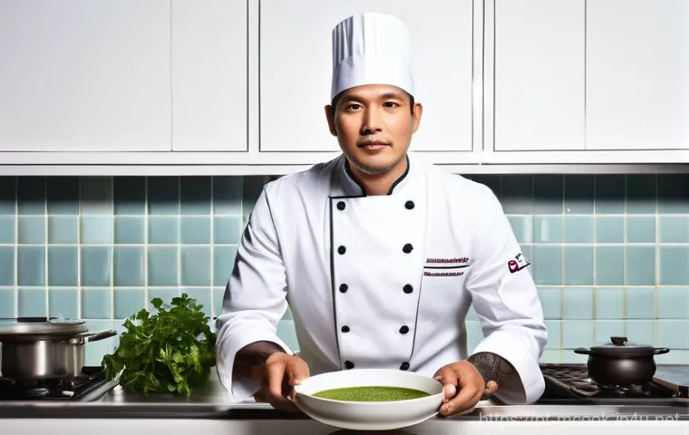 다문화 요리사 필기시험 기출 문제 - **Prompt:** A professional Portuguese-Asian fusion chef, male or female, in a modern, well-lit kitch...