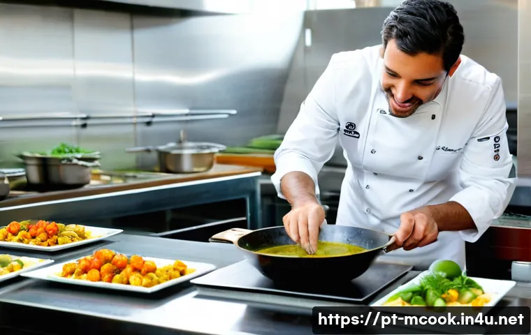다문화 요리사의 글로벌 트렌드 해석 - **"Global Fusion in a Portuguese Kitchen"**
A vibrant, modern professional kitchen in Lisbon. A ...