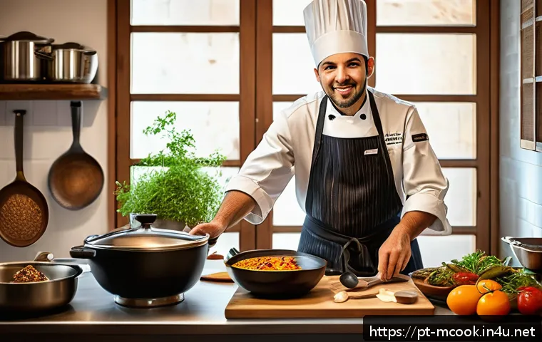 다문화 요리사 취업 포트폴리오 작성법 - A professional multicultural chef in a warmly lit, authentic kitchen environment, surrounded by trad...