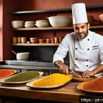 Home 23 다문화 요리사의 요리 경연대회 준비 - A vibrant professional kitchen scene showcasing a Brazilian chef blending traditional northeastern B...