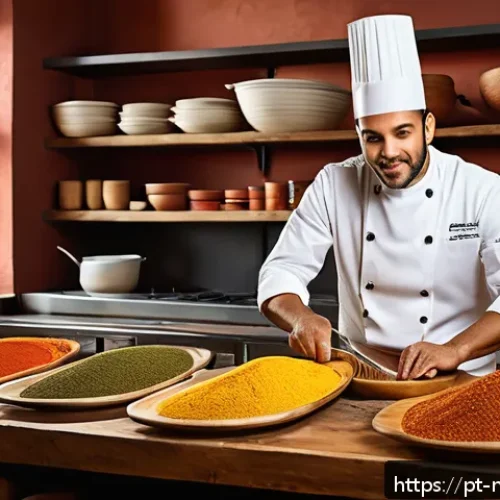 Home 17 다문화 요리사의 요리 경연대회 준비 - A vibrant professional kitchen scene showcasing a Brazilian chef blending traditional northeastern B...